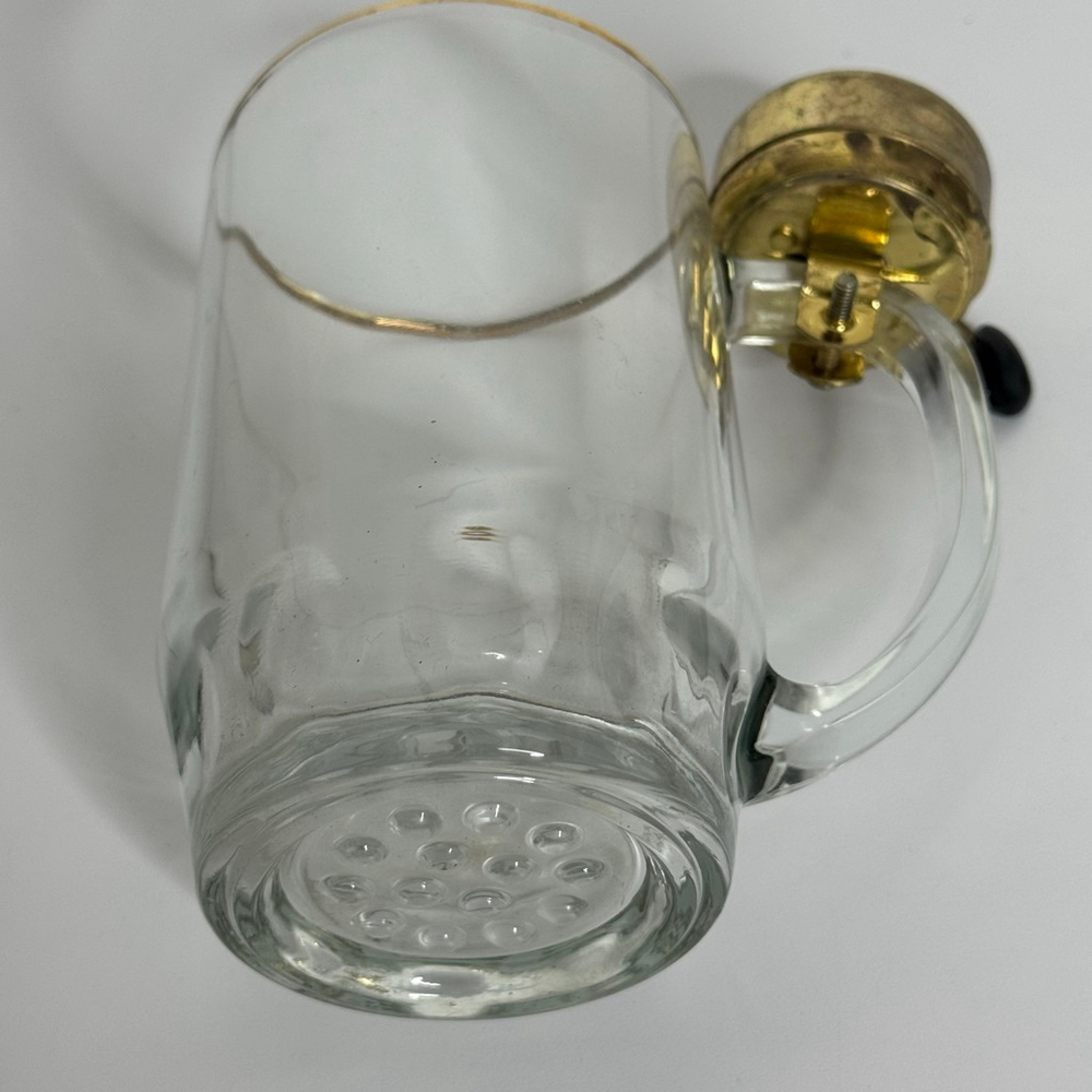 Vintage German Clear Glass Stein with Thumb Ringer Bell